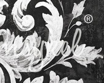 Noir Brocade Reverse - Por Whimsykel Designs - lado izquierdo de 2 - Decoupage en blanco y negro - 2 tamaños 14 x 20” o 21 x 29” Envío rápido