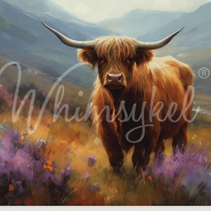 Flora - Highland Cow -By Whimsykel Designs -  18 lb Decoupage  Paper - 2 Sizes - Abstract Highland - Fast Shipping
