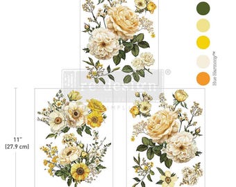 Yellow Bliss - Rediseño con Prima - Transferencia de imágenes - Floral amarillo (3 hojas, 8,5 x 11 pulgadas) para scrapbooking - Proyectos pequeños - Envío rápido