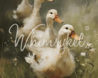 Patos en fila - NUEVOS diseños de Whimsykel - Papel de decoupage grande - Muebles - Pared - Lienzo - Patos