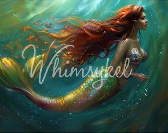 Ophelia - Por Whimsykel Designs - Transferencia de Sirena para Muebles o Manualidades - 2 Tamaños - 14” x 20” o 21” x 29” Envío Rápido