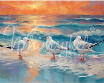 CHARLA MATUTINA - Papel decoupage para muebles grandes - Diseño Whimsykel - Gaviotas - Envío rápido