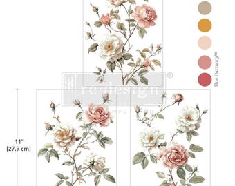 Creamy Blush Blooms - Rediseño con Prima - Transferencia para muebles - Scrapbooking - Fabricación de tarjetas - Transferencia para frotar - Middy Transfer Envío rápido