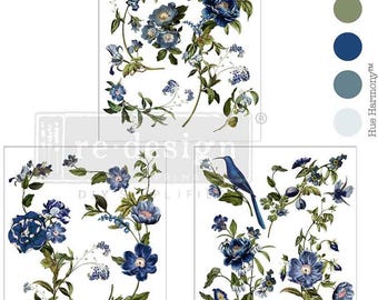 Transferencia de imagen Blue Nest Bloom - Por Redesign with Prima - Blue Vine - Transferencia de imagen para muebles. Scrapbooking, envío rápido.