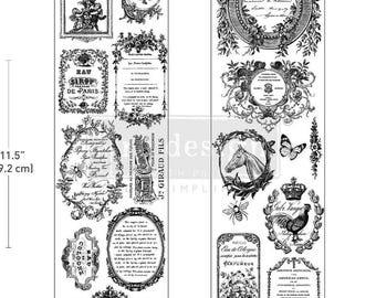 Romance En Fleur - Rediseño con Prima - Transferencia decorativa pequeña - Transferencia decorativa en blanco y negro - Scrapbooking - Fabricación de velas - Envío rápido