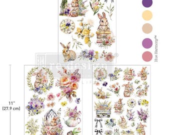 ¡Entra en la primavera! Rediseño con Prima Transfer - Pascua - Primavera - Conejitos - Proyecto pequeño - 3 hojas de 8,5" x 11" Envío rápido