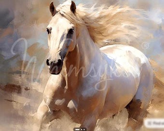 Desenfrenado - Whimsykel Designs - Retirado - Decoupage de muebles Larfe de 53 x 73 cm - Caballo blanco - Wester Art - Arte entintado - Envío rápido