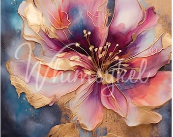 Floral Metallic Ink - Decoupage paper by Whimsykel Designs - large Decoupage Paper- Fast Shipping