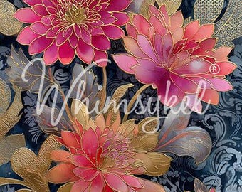 Flores doradas - Diseños Whimsykel - Papel para decoupage de 18 lb - Floral primaveral - 21” x 29” - Envío rápido