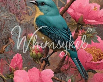 Pájaro Cantor Florece - Diseños Whimsykel - Papel decoupage para muebles grandes - Pájaro Cantor - 53 x 73 cm - Envío rápido