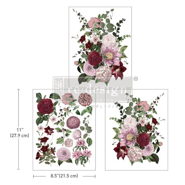 VERY PURPLE. - Decor Transfer - Middy Size - 3 sheets - 8.5 x 11 Each- Redesign with Prima - Floral Transfer - Fast Shipping