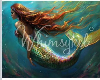 Papel para decoupage de muebles NADIA (Sirena) de Whimsykel Designs - 2 tamaños: Náutico, Océano, Místico. Envío rápido.