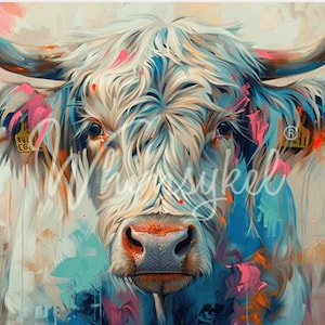 Besie Blue - Whimsykel Designs- A1 Decoupage Paper- cow Decoupage paper - 29x21” Highland Cow-