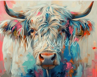 Besie Blue - Diseños Whimsykel - Papel de decoupage A1 - Papel de decoupage de vaca - 29x21” Highland Cow - Arte entintado - Envío rápido