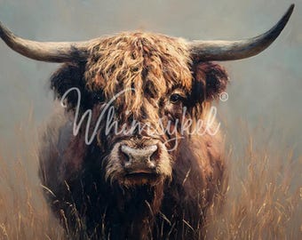 Zarza y Cerda - Diseños Whimsykel - Decoupage de Muebles Grandes - Vaca de las Tierras Altas - Decoupage del Oeste de 73 x 53 cm