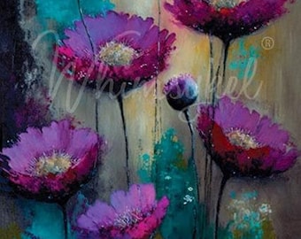 Purple Poppies - Whimsykel Designs - 21x 29 - large Decoupage Tissue Paper -  Furniture Paper - Fast Shipping