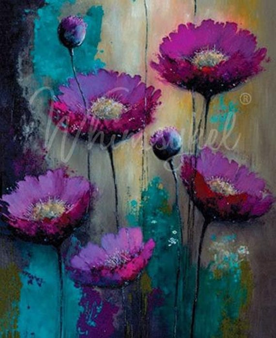 Purple Poppies - Whimsykel Designs - 21x 29 - large Decoupage Tissue Paper -  Furniture Paper - Fast Shipping