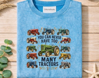 Camiseta infantil con diseño de tractor, camiseta "Nunca se tienen demasiados tractores", camiseta de granja con efecto desgastado por la nieve, regalo para amantes de los tractores, camiseta para niño granjero.