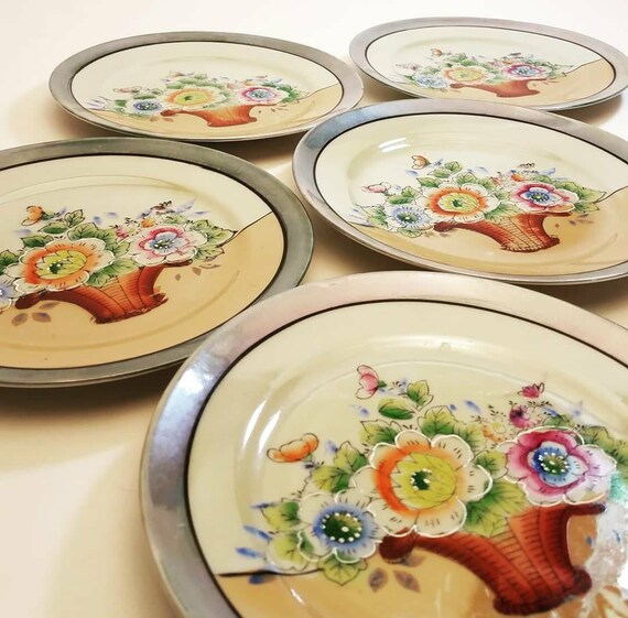 Vintage Hand Painted Made in Japan T T Plates Set of 5 Etsy