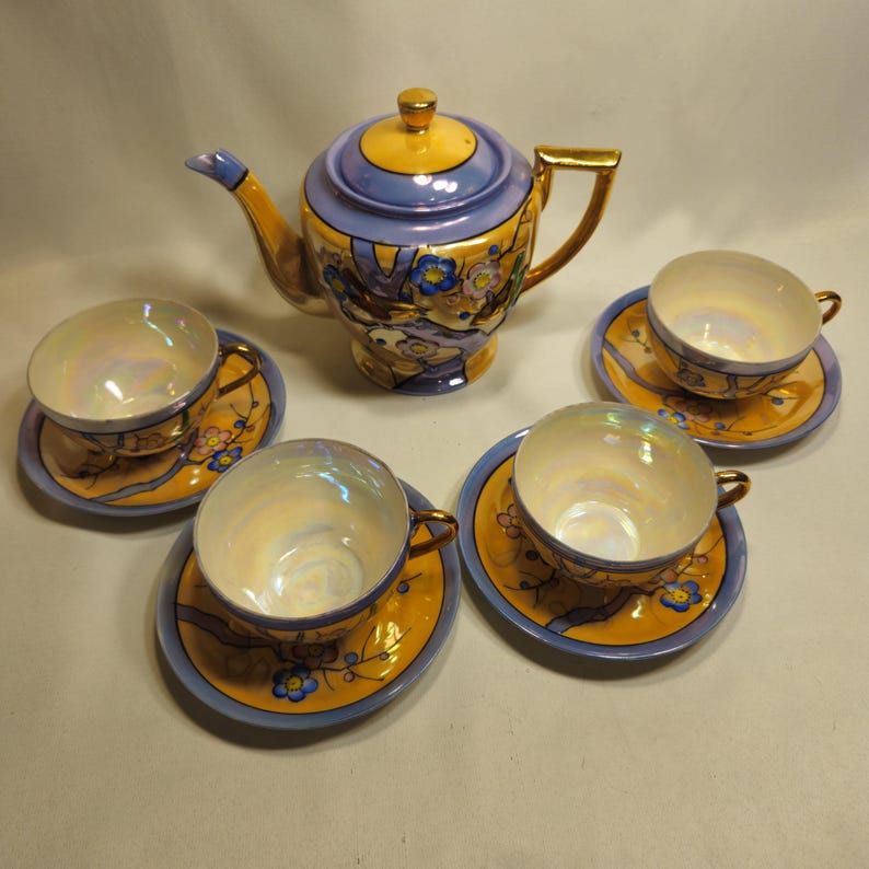 Luster Tea Set Vintage Japanese Lusterware Tea Set, Cherry Blossom Design (10 Pcs) - Etsy