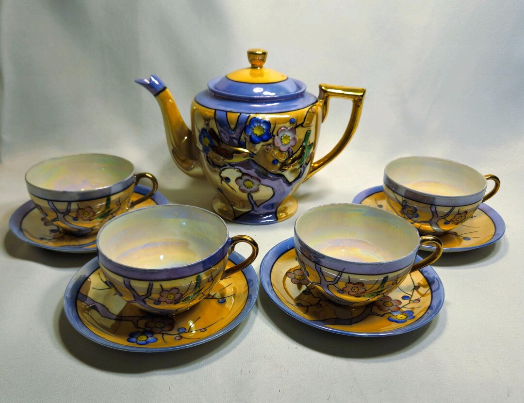 Luster Tea Set Vintage Japanese Lusterware Tea Set, Cherry Blossom Design (10 Pcs) - Etsy