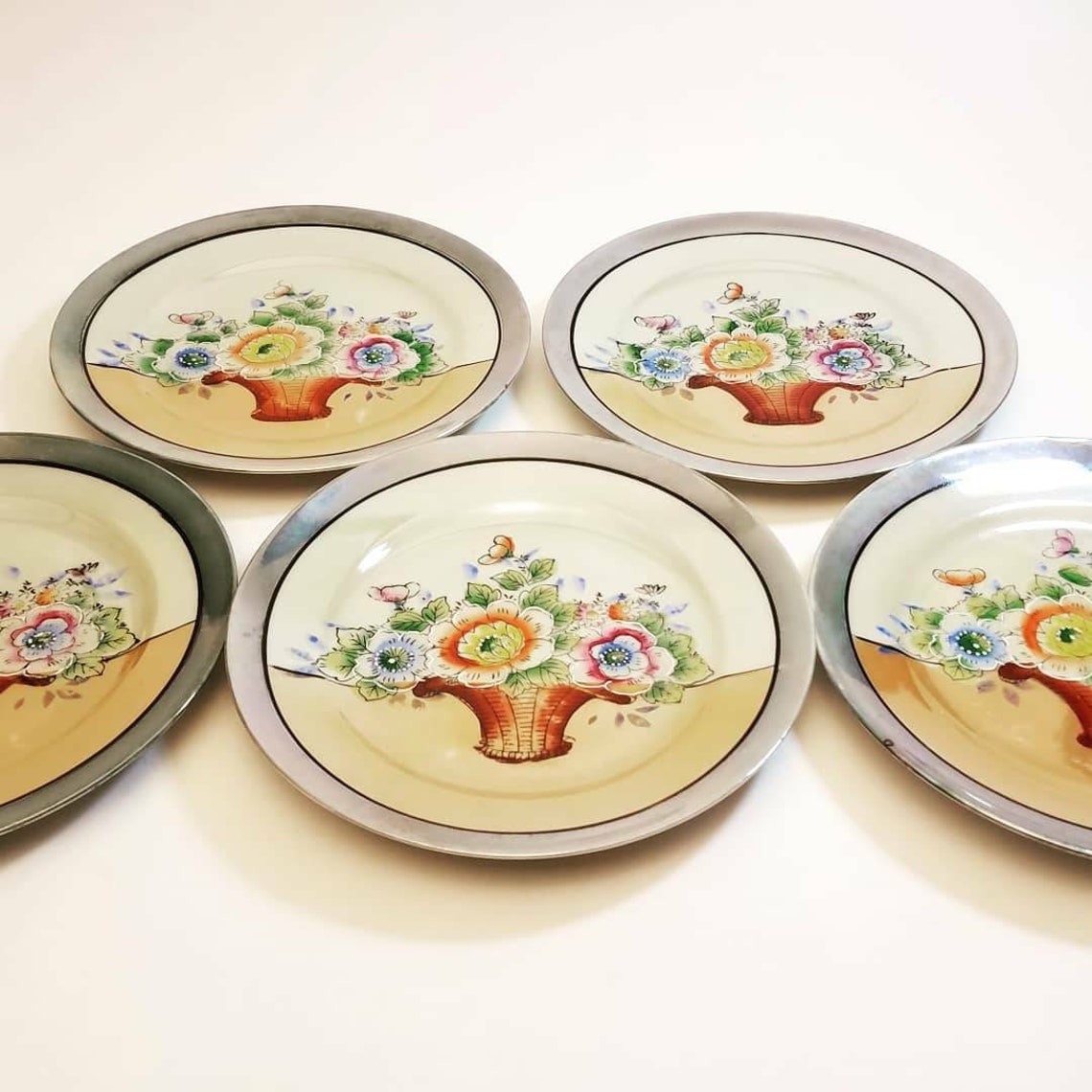 Vintage Hand Painted Made in Japan T T Plates Set of 5 Etsy
