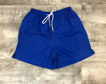 Size Medium Vintage 80s 90s Active Energy Blue Nylon Elastic Stretch Shorts