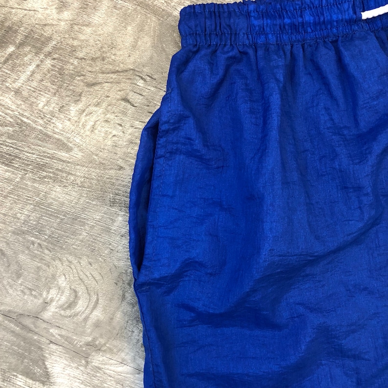 Size Medium Vintage 80s 90s Active Energy Blue Nylon Elastic Stretch Shorts
