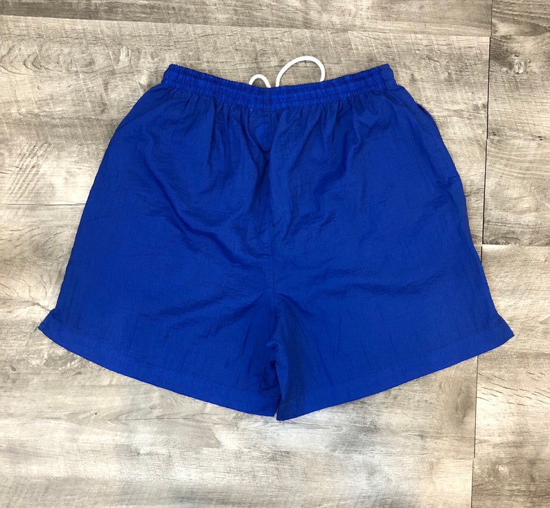 Size Medium Vintage 80s 90s Active Energy Blue Nylon Elastic Stretch Shorts
