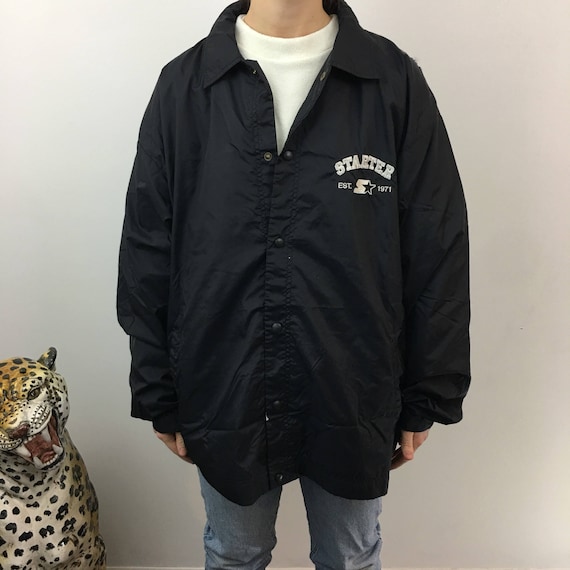 Vintage 90s Starter Embroidered Black Snap Button