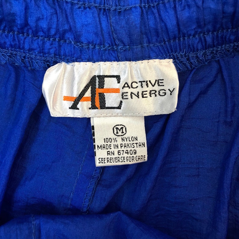 Size Medium Vintage 80s 90s Active Energy Blue Nylon Elastic Stretch Shorts