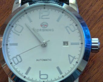 46mm Forsining Automatic Men's Wrist Watch with Striped Nato Strap Running and Keeping Time
