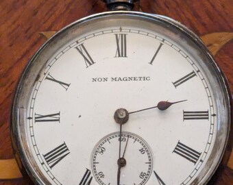 Reloj de bolsillo con caja ornamentada de plata 935, de 1887 a 1905, Non Magnetic Watch Co., funciona