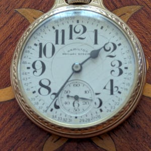 1960 Hamilton 992B 21 Jewel 16 Sized 10k Gold Filled Bar Over Cased Pocket Watch Running and Keeping Time