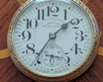 1960 Hamilton 992B 21 Jewel 16 Sized 10k Gold Filled Bar Over Cased Pocket Watch Running and Keeping Time