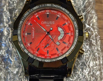 Orus Gold Tone Men's Wrist Watch W/ Box and Papers