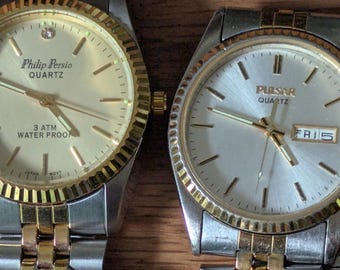 Lot of 2 Quartz Men's Wrist Watches. Pulsar and Phillips Persio Fresh Batteries Keeping Time