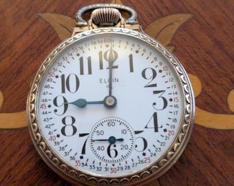 Reloj de bolsillo Elgin 16, tamaño 17, con joyas, de 1952. Recién revisado. Funciona a la perfección y mantiene la hora.