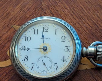 Rare 1900 Waltham Model 1883 Fancy Dialed 18 Sized 17 Jeweled Pocket Watch In Flip Out Case Just Serviced