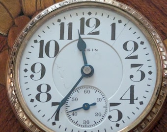 Raro reloj de bolsillo Elgin Father Time de 1922, con caja bañada en oro de 12 quilates, 21 joyas, calibre 16, recién revisado. Funciona y mantiene la hora.