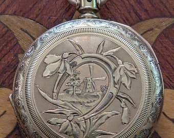 Reloj de bolsillo dorado para dama Illinois 1887, tamaño 4, 11, con joyas bruñidas, que funciona y mantiene la hora.