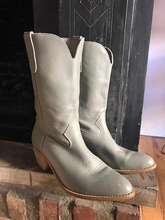 Vintage Landis Gray Leather Cowboy Weatern Boots S