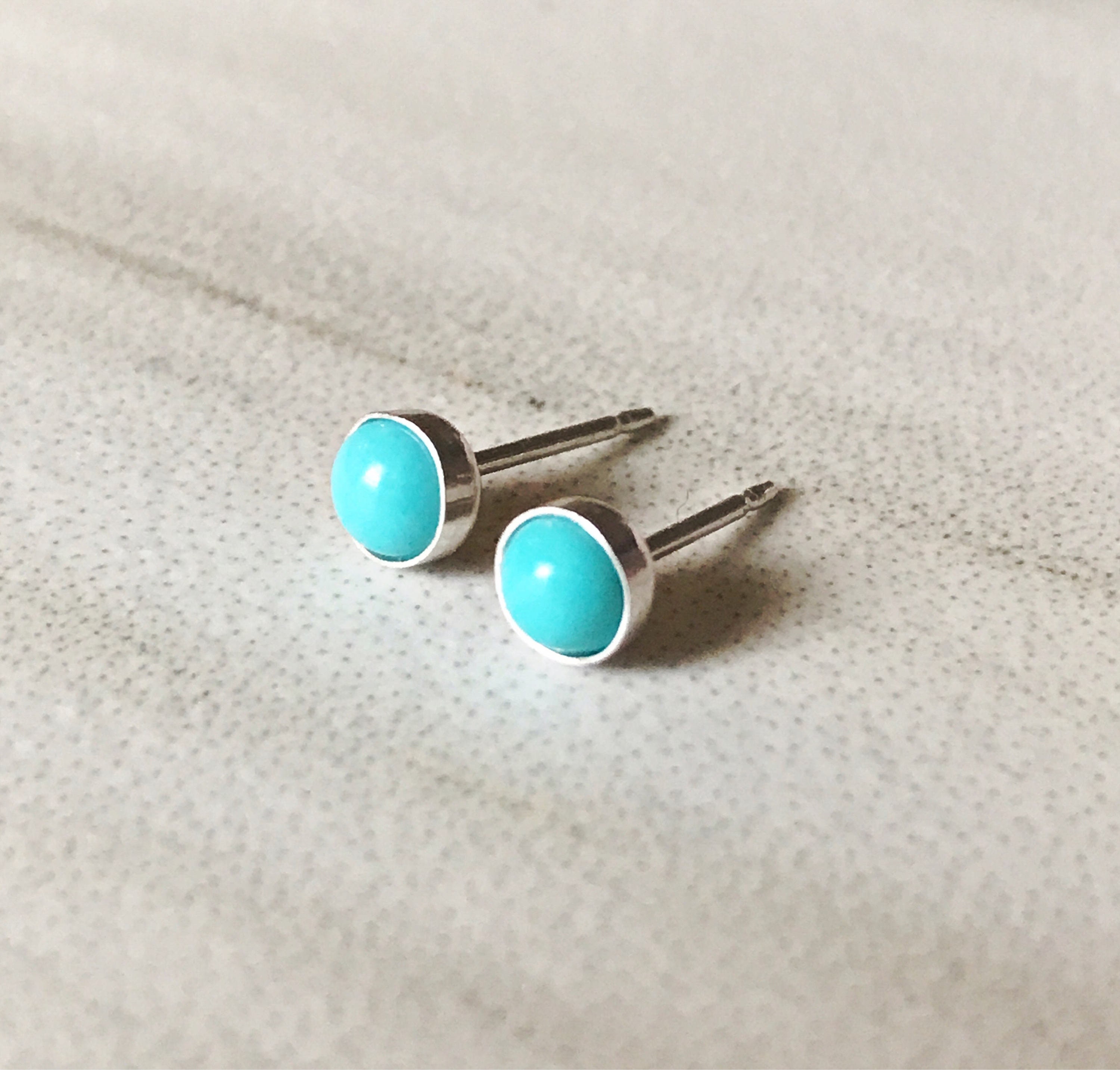 Tiny Turquoise Stud Earrings / Sleeping Beauty Turquoise / Etsy