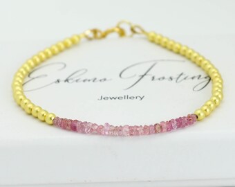 Pink Sapphire bracelet / Gold vermeil bead bracelet