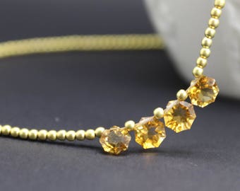 Citrine necklace, Gold vermeil bead necklace