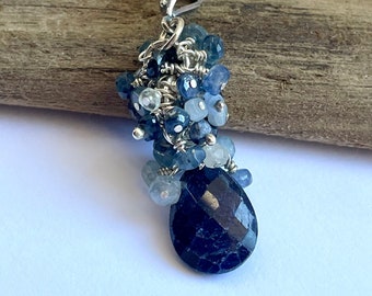 Sapphire pendant / Statement Sapphire cluster pendant and chain