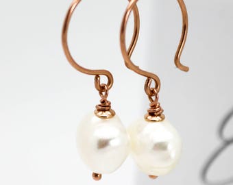 Gold pearl earrings, Rose Gold Pearl earrings, pearl Wedding earrings, Brides maid earrings, Gold hoop earrings, Christmas gift