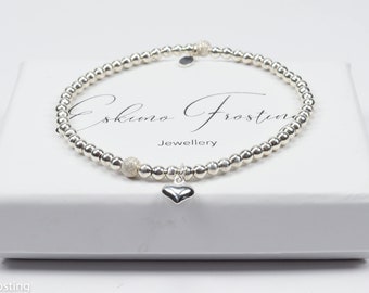 Sterling Silver heart bracelet,   Silver bead bracelet,    Bridesmaid Bracelet