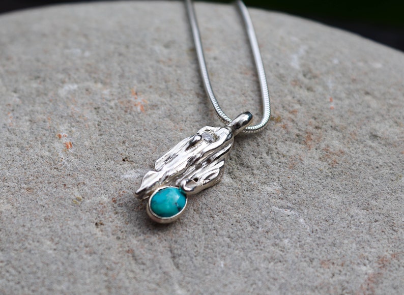 Turquoise pendant necklace, silver pendant, Straw cast pendant image 10