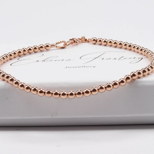 Rose gold bead bracelet, rose gold stacking bracelet, rose gold layer bracelet, gold bead bracelet, gold bridesmaid bracelet,